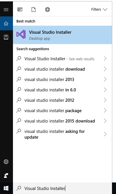 Search Visual Studio Installer